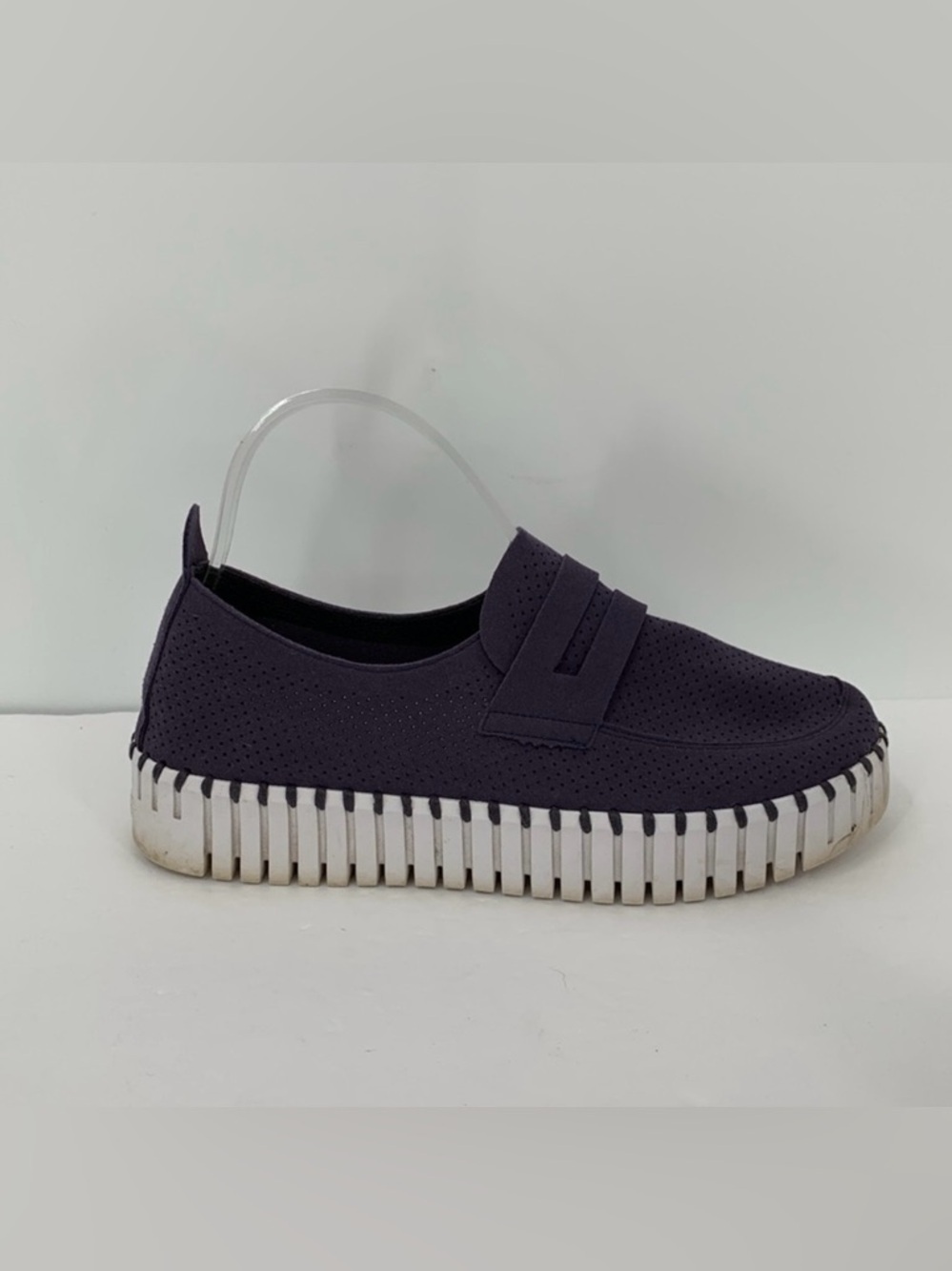 Ilse Jacobsen Tulipu penny loafer shoe navy blue white platform comfort 40 10